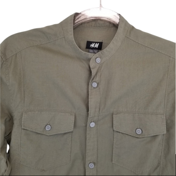 H&M Olive Utility Twill Poplin Shirt - Picture 3 of 8